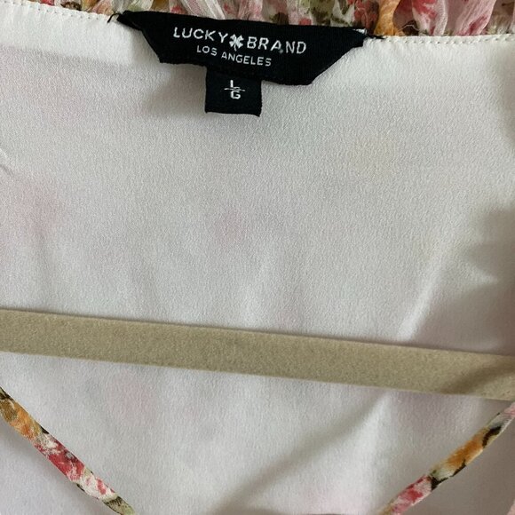 LUCKY BRAND LIGHT LINED FLORAL LONG SLEEVE CHIFFON DRESS WITH RUFFLES SIZE L - Picture 3 of 8